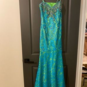 Blue and green prom dress